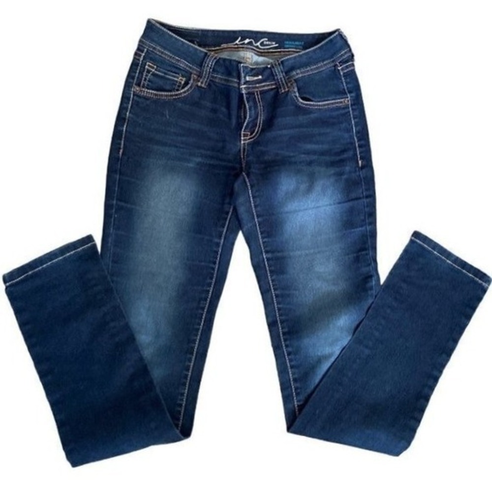 Inc Denim low rise regular fit skinny leg medium wash jeans women Size 4 - Picture 4 of 10